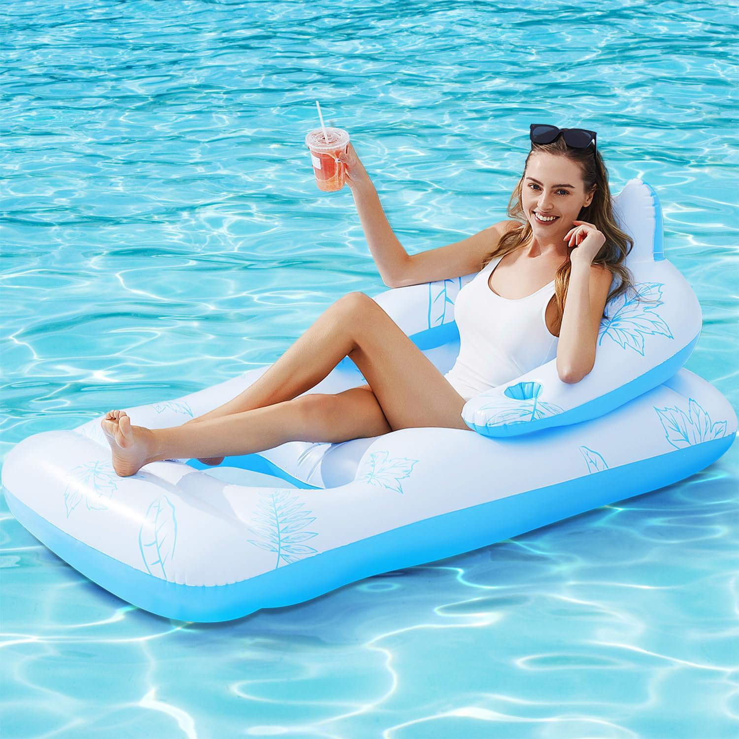 Inflatable pool lounger with cup holder sale